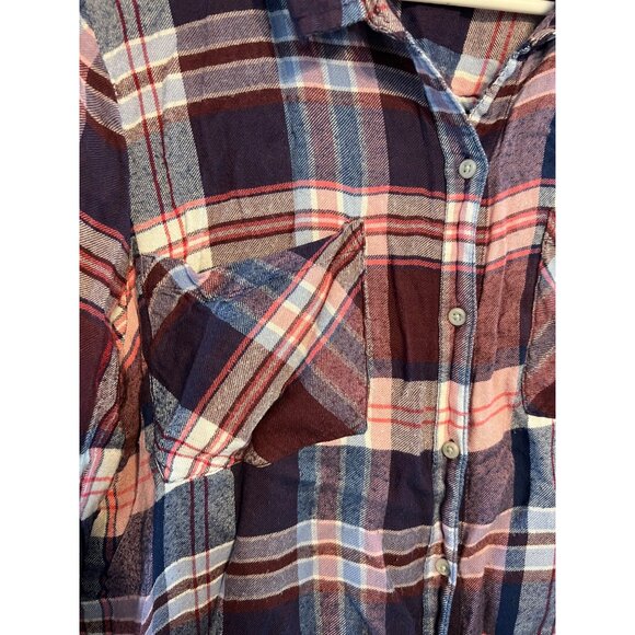 Lucky Brand Women’s Pink & Blue Flannel Button Up Size XL, Extra Soft Material - Picture 2 of 5